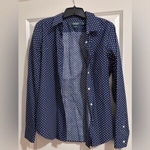 Ralph Lauren Dark Blue and White Dot Blouse